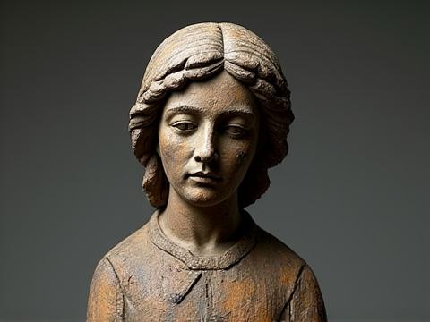 'Voor' foto van houten sculptuur restauratie